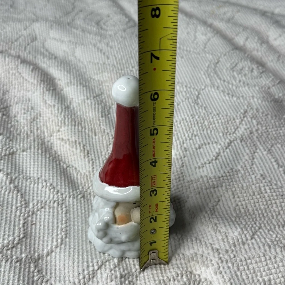 Vintage Ceramic Santa‎ Claus Hand Bell Christmas Holiday Decor Red White 5 Inch